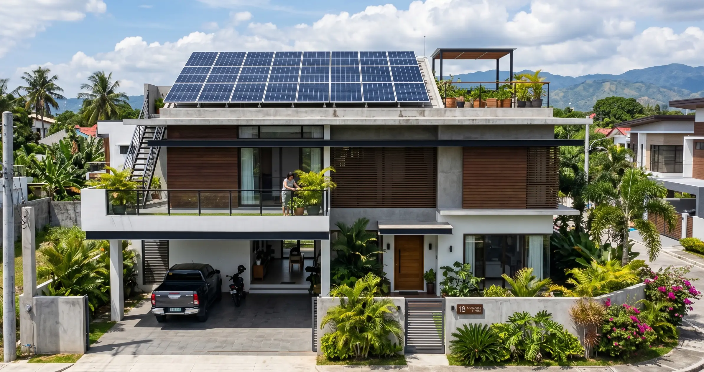 Modern Philippine home with rooftop solar panels